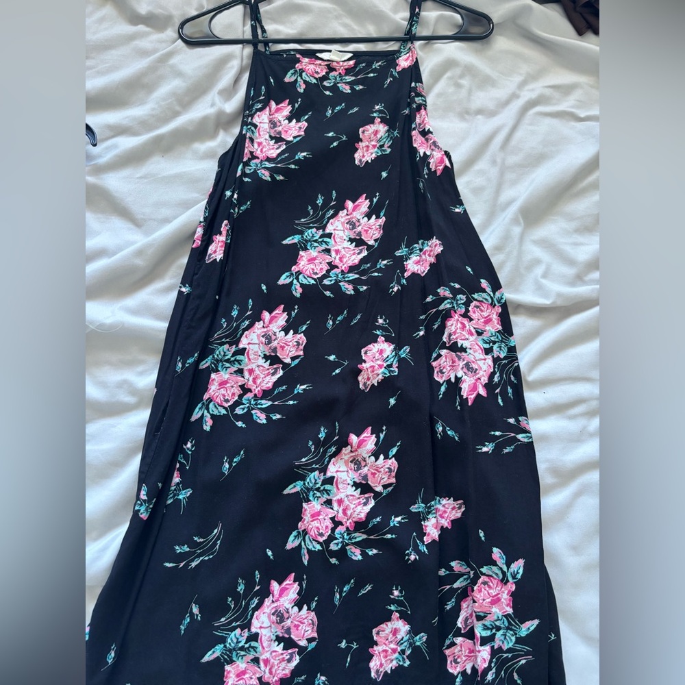 Vans Black A-Line Skirt with Pink Floral Print